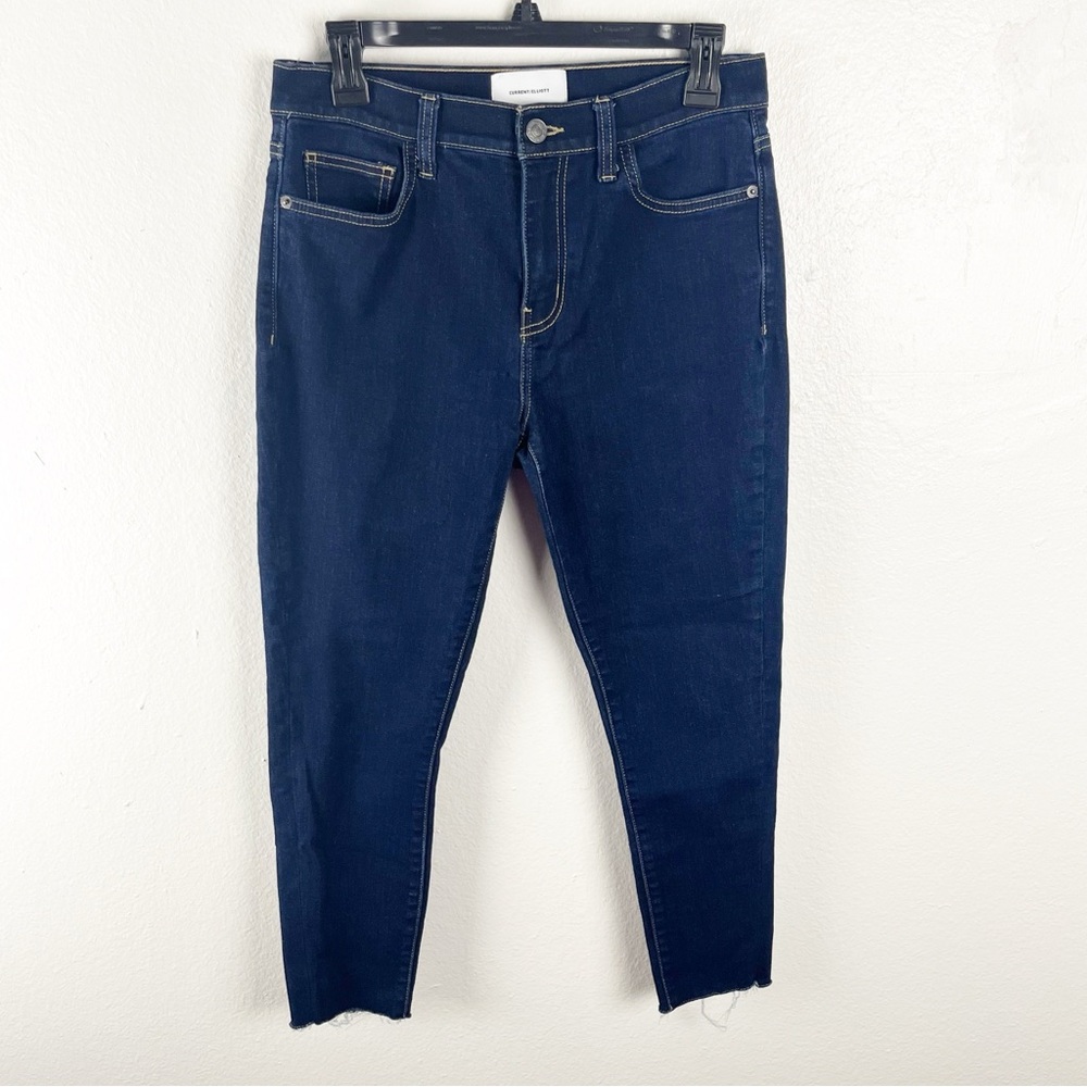 CURRENT ELLIOTT Dark Wash Frayed Hem Ankle Cropped Jeans, Size 28